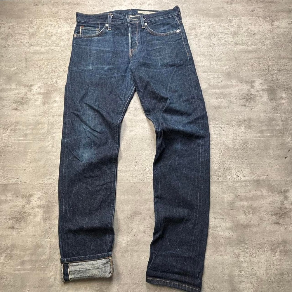 H&M Raw Selvedge Jeans Mens 32x30 Navy Blue Straight Leg Premium Denim
